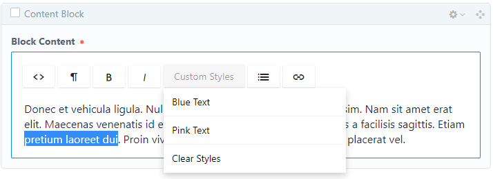 Custom Font Styles in Craft 3 CMS - dropdown with custom styles