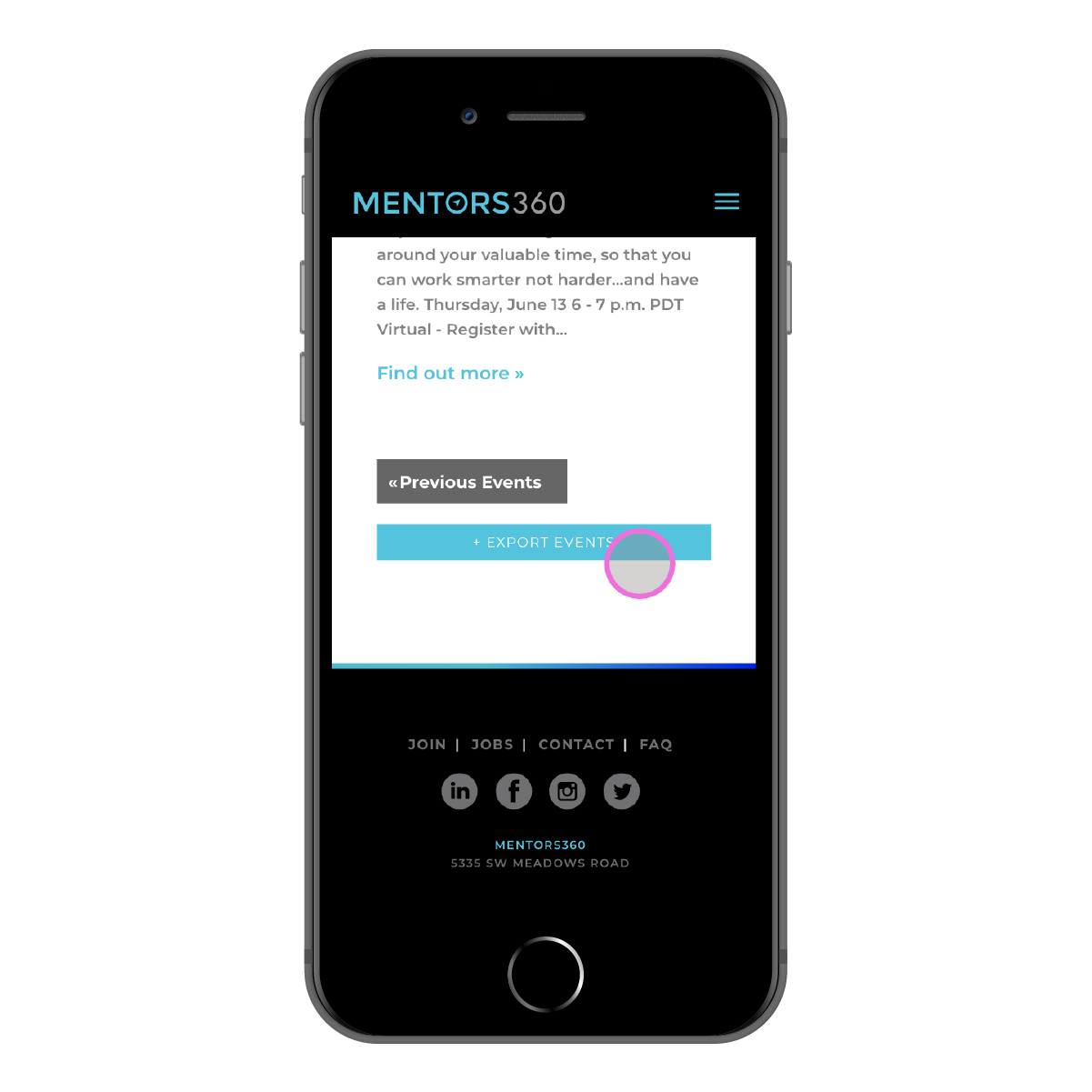 Mentors360 Eventbrite integration - Mobile events list