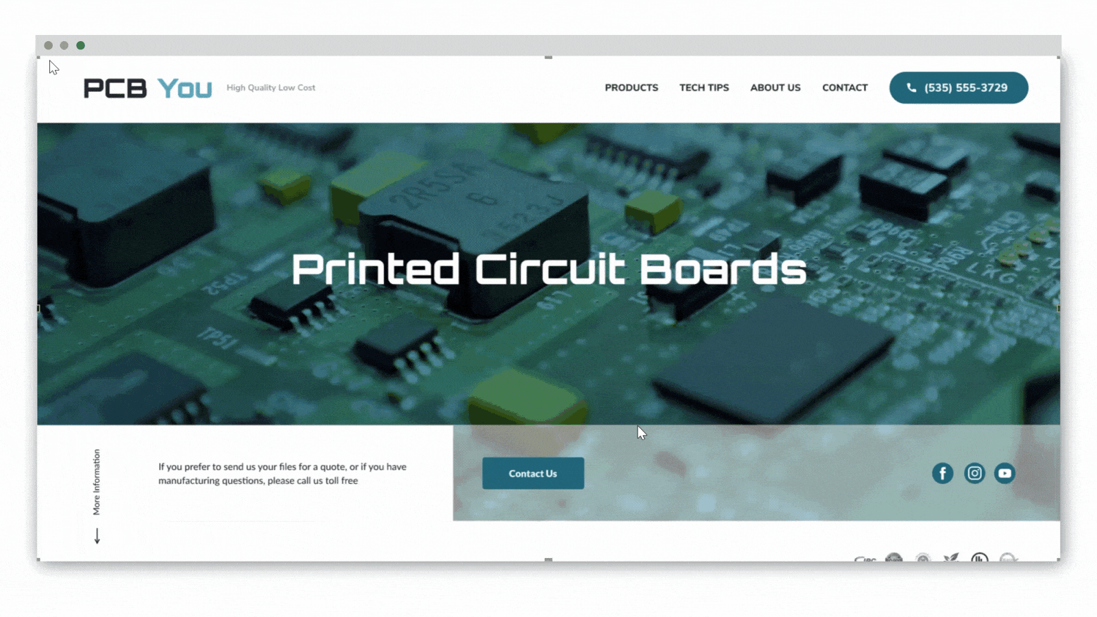 PCB You Home page - Desktop scrolling animation