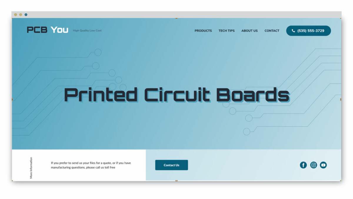 PCB You - Desktop home page prototype with scrolling animation