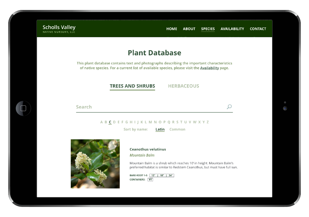 Scholls Valley Native Nursery plant database