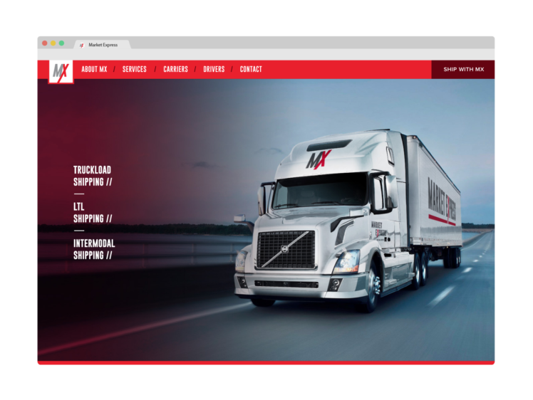 Market Express trucking website - homepage navigation